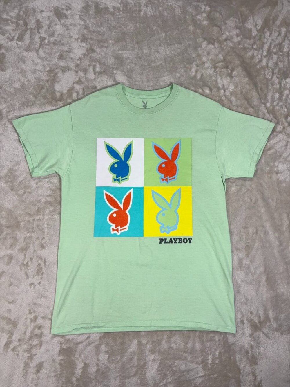 Playboy Men's T-shirt Four-square Pop Art Graphic Bunny Green - Size Medium